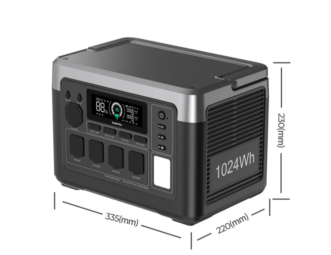 OUKITEL P1000 Plus, Batería LiFePO4 de 1024Wh, Generador Solar de 1800W